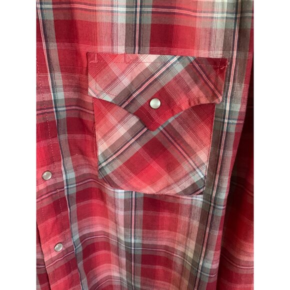 Plaid Plains Western Wear Red Snap Button Shirt Size Small - Picture 3 of 7